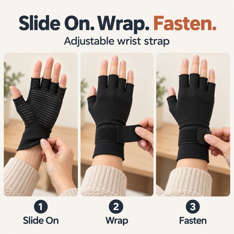 Fingerless Compression Gloves with Adjustable Wrist Strap – Hand Support
