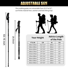 KANCOKIT 2 Pack Foldable Trekking Hiking Poles, Lightweight Aluminum Telescopic Nordic Walking Sticks, Adjustable Anti-Shock Collapsible Alpenstock with Anti-Shock and Quick Lock System (Black)
