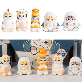 AAGWW Gachapon Toys Anime Figure Cat Toy Set Model Decoration Party Items Cute Decoration (Package Includes: Cat COS Shark Cat 5 Pcs)