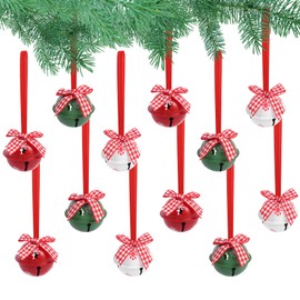Christmas Jingle Bells 12 PCS Large Christmas Bells,Metal Bells Red White Green Bells,Christmas Tree Decorations Bells with Ribbons,Hanging Ornaments Bells for DIY Crafts Christmas Decor,Snowflake