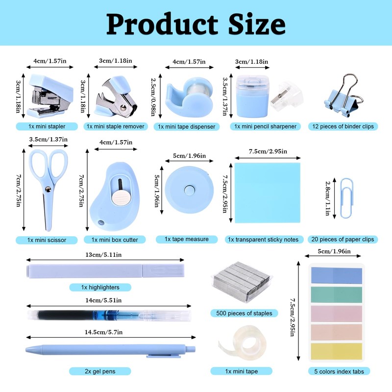 Mini Office Supply Kit, Blue Stapler with Staples and Tape