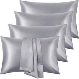 Aspire Homeware Pillow Cases 4 Pack - Super Soft Satin Pillowcase Feels Like Silk Pillowcase - Grey Silk Pillowcases for Hair and Skin Care (50x75cm)