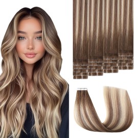 Sweetmet 3rd-Generation Invisible Tape in Hair Extensions Real Human Hair #3/8/22 Walnut Brown to Ash Brown and Golden Blonde 20inch 20pcs 45g Injection Hand-Tied Tape ins Extensions（#3/8/22-20inch）