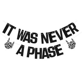 It Was Never a Phase Banner, Elder Emo Banner, Emo Night Party Decoration, Funny Rocking Party Decor, Emo Party Decoration, Funeral Birthday for 20th 30th 40th Birthday Party Supplies Black Glitter