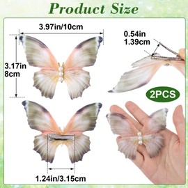 Alpinleux 2 Pcs Grey Butterfly Clips, 3D Moving Wings Butterfly Hair Clips, Pearl Strong Hold Butterflies Hair Accessories, Fairy Hair Accessories for Women