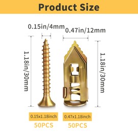 Vintrex 100Pcs Self Drilling Drywall Anchors and Screws Kit, Steel Wall Anchors and Screws for Heavy Duty, No Drill or Holes in Sheetrock Expansion Anchors