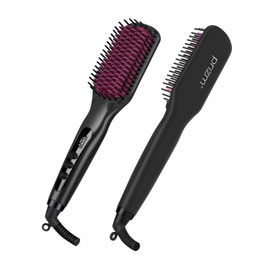 Prizm Hair Straightener Brush, 2-in-1 Double Negative Ion Hot Comb for Smooth, 30s Fast Heating for Smooth, Frizz-Free, Shine Hair, Anti Scald, Temp Lock, LCD Display, Portable for Home & Travel