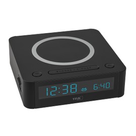 TFA Dostmann Digital Wecker Easy-Charge Wireless, 60.2030.01, mit kabelloser Qi Ladestation, Farbdisplay, Weckalarm mit 2 Lautstärken, Snooze-Funktion, mit Netzadapter, schwarz