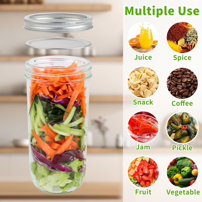 CARBLIN Wide Mouth Mason Jars 24 oz, 2 Pack Glass
