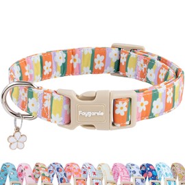 Faygarsle Colorful Floral Dog Collar, Cotton Fabric with Daisy Pattern, Multi-Color Stripes Spring Summer Design for Small Medium Large Dogs XS