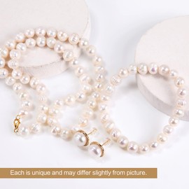 Guptue Freshwater Cultured Pearl Necklace Set Bracelet and Stud Earrings Jewelry for Women S925