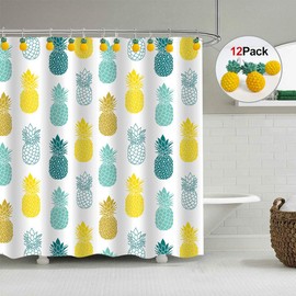 CHICTIE Yellow Pineapple Shower Curtain Hooks Set of 12,Cute Fruit Design Stainless Steel Shower Hooks Decorative Hanger Rings Rust Resistant for Bathroom Kids Room Fashion Home Decor