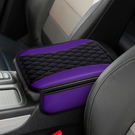vvag Patchwork Leather Center Console Covers,Stylish Arm Rest Cover with Side Storage Pocket,Middle Console Cover for Car Seat Organizer,Car Decorations Interior Fit Car SUV Truck (BlackPurple)