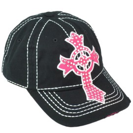 Original Rainbow Cross Womens Black Bling Distressed Curved Bill Ripped Adjustabl Hat Cap