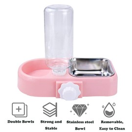 Crate Dog Cat Bowls, Dog Water and Food Bowl Set with Detachable Stainless Steel Bowl and Automatic Water Dispenser Bottle, Hanging Pet Cage Kennel Food Water Feeder Bowls for Puppy Cat Rabbite