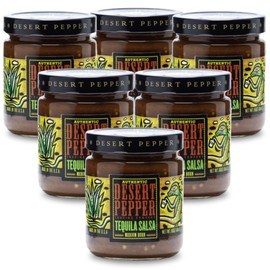 Desert Pepper Tequila Salsa with Tomatoes, Jalapenos, and Premium Tequila. Vegan, Gluten-Free, Low Carb Snack Medium Burn, 16 oz, 6-Pack