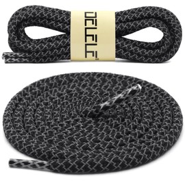DELELE 2 Pairs 4/25" Thick Round Reflective Shoe Laces Black Safety Highlight Rope 47 inches