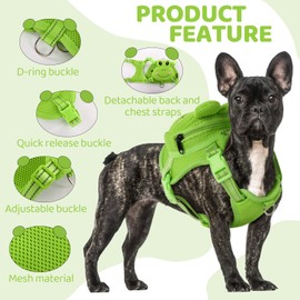 OUOBOB Dog Harness Backpack Cute Doggie Backpack Carrier for Small Medium Dogs, No Pull Dog Saddle Bag Pet Vest, Mesh Frog Self Bag with D-Ring for Puppy Outdoor Travel Hiking Adjustable Dog Bag