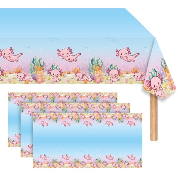 AXWATDEI 3 Pack Pink Axolotl Tablecloths Decorations - 54x108 Inch