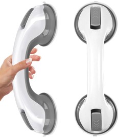Boutihao 2 Stk Duschgriff Saugnapf, Kunststoff Badewannengriff, Aufstehhilfe Extra Griffstange, Haltegriffe für Dusche Ohne Bohren, Schwangere, Kinder und für körperlich eingeschränkte Personen, Grau