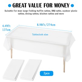 2 Pack White Plastic Tablecloth, 54in X 108in Disposable Tablecloth Rectangle Plastic Table Cover for Picnic Party Wedding