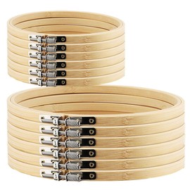 12 Pieces Embroidery Hoops, Bamboo Frame Circle Cross Stitch Hoop Ring Embroidery Hoops Set for Embroidery and Cross Stitch (Bamboo, 3IN *6 + 6IN *6)