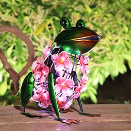 VCUTEKA Frog Solar Lights Outdoor, Solar Lantern Waterproof LED Hydrangea Flower Lights Frog Tabletop Decorations for Patio Garden Yard Outside Decor, Pink