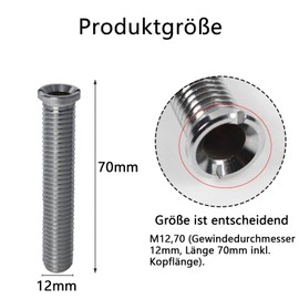 GIONAR M12 x 70 mm Hollow Screw Sink, Brass Drain Strainer Screw for Strainer Basket Valves, Valve Drains, 1.5 Inch and 3.5 Inch, Accessories for Kitchen Sinks, Drain Valve