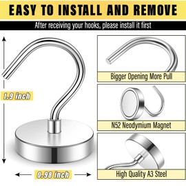 FINDMAG Pack of 3 Extra Strong Magnetic Hooks, Silver, 60 lbs Neodymium Magnetic Hooks, Magnets Magnetic Hooks with Strong Magnets for Cruise and Household, Magnet with Hooks for Camping, Workshop,