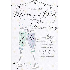 ICG Mum & Dad Diamond 60th Wedding Anniversary Card - Big Text & Hearts 9" x 6"