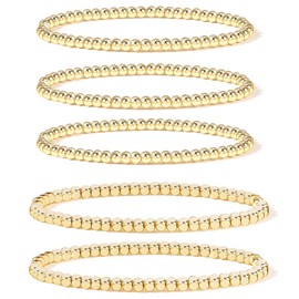 Badu Gold Bead Bracelet for Women 14K Gold Plated Bead Ball Bracelet Stretchable Elastic Hypoallergenic Bohemian Stackable Bracelet