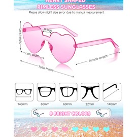 Frienda 8 Pairs Heart Shaped Sunglasses for Women Rimless Heart Glasses Candy Color Sunglasses for Party Favor(Pink, Blue)