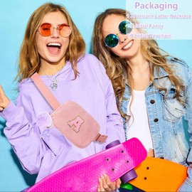 Belt Bag Fanny Pack for Girls - Initial Crossbody Bag Birthday Gifts for Girls Teen Waist Pack Small Travel Essential, Pink, S