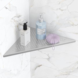 Qeke Bathroom Corner Shelf, Recessed 12" Shower Shelf Caddy, SUS304 Stainless Steel Shelf Wall Mount Triangular, No Drilling, Brushed Nickel