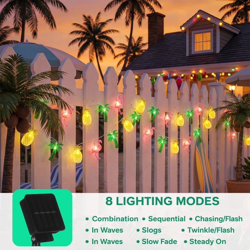Huquary 50 LED 25ft Tropical Beach Hawaiian Solar String Lights
