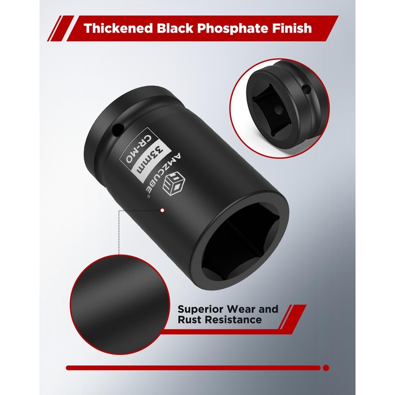 AMZCUBE 1 Inch Drive 33mm Deep Impact Socket