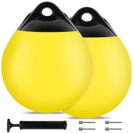VEITHI 2 Pack 15 x 18 in Yellow Mooring Buoy Boat Buoy Balls Anchor Buoy Float Round Boat Fenders,Vinyl Inflatable Anchor Ball for Boat with Pump,Large Dock Bumpers for Lake/Anchoring/Marker