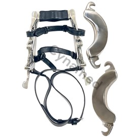 CYNAMED-Premium Equine Horse Dental Mouth Gag Speculum Stainless Steel with Leather Straps Series 4000 McPherson Dentistry Veterinary BITS Cups Upper Lower Jaws (Heavy Duty)