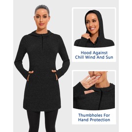 Soneven Sweat Dress Women's Pullover Dress Long Sweatshirts Women's Pullover Dress Hooded Dresses Autumn Winter Dress, Hood-black