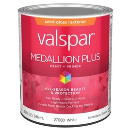 Valspar 27000 White Base Medallion Plus Exterior Paint & Primer, Semi-Gloss, 1 Quart
