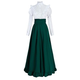 Fiamll Medieval Dress Renaissance Costume Women's Victorian Dress Vintage Ball Dress Women's Victorian Blouse with Renaissance Maxi Skirt, Green