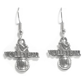 Sports – “I 'Heart' Volleyball” - 19x15mm - Silver alloy charm dangle earrings. Hypoallergenic Stainless-Steel Fishhook or Silver Plated Ball-Post, or Clip-on Earrings Opt.