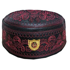 Alwee Muslim Kufi Hat for Men ALW011 Islam Prayer Skull Cap Unique Design Topi Ramadan Eid Gift (Bk-Red, 61 cm. (24 inch)), X-Large