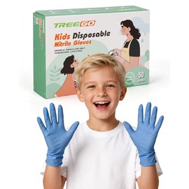 TREEGO Kids Disposable Gloves for Ages 4–8, Blue Kids Nitrile Gloves Food Safe Latex & Powder Free for Crafts, Painting, DIY Activities & Baking, XS 50 Count