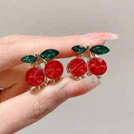 EZ PEACH Hair Claw Small Hair Clip, Mini 2 Pieces Cherry Bangs Clips, Hair Ornament, Cute, Adult, Sparkle, Hair Clip, Women's, Cute, Hair Clip, (Red)