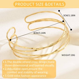 Gold Arm Cuff, Multi-layer Crossing Arm Bracelet, Adjustable Opening Arm Cuff, Upper Arm Cuff for Women's Dating, Festival, Party, Performance