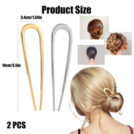 dinghaole 2 Pcs French Hair Pins, U-Shaped Hair Pins Metal French Twist Hair Pin Fork, Vintage French Style Hair Pins for Buns Chignons Wedding Updo Hairstyles and Top Knots (Gold, Silver)