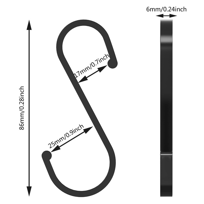 LISOPO S Hooks, Pack of 12 S Hooks Black S-Hook