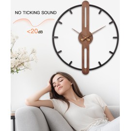 Axioglo Large Wall Clock,Minimalist 24'' Battery Operated Clock with Wood and Metal Frame Decorative Wall Clocks for Living Room,Bedroom or Office