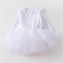 Baby Girls Ballet Tutu Dresses Long Sleeve Sequin Tulle Ballerina Outfits Dance Leotards White 12-24 Months